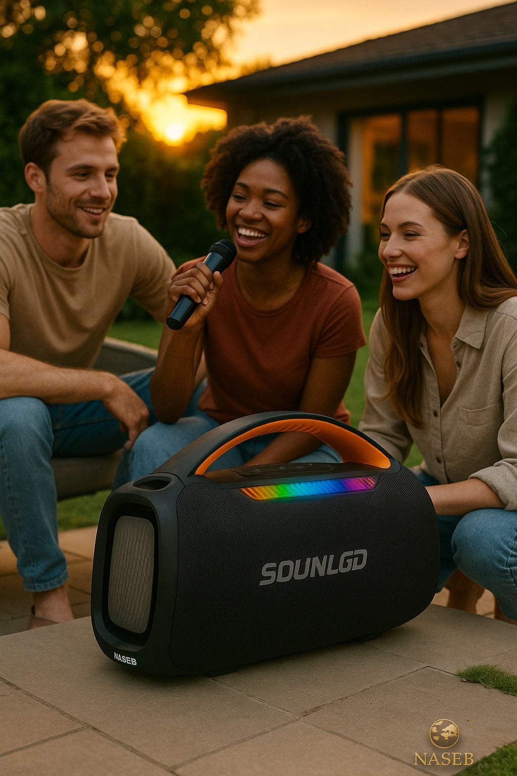 Parlante Inalámbrico 120W SOLNL.GD con Luces LED RGB y Micrófono – Sonido Premium para Fiestas y Karaoke